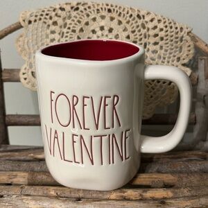 NEW  Rae Dunn  FOREVER VALENTINE CERAMIC MUG RED INSIDE